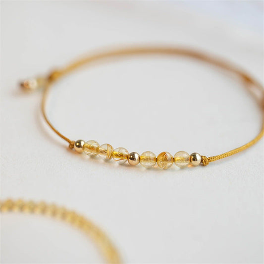 Natural Rutilated Quartz DIY Hand-woven Women's Adjustable Crystal Bracelet - Touch Bling