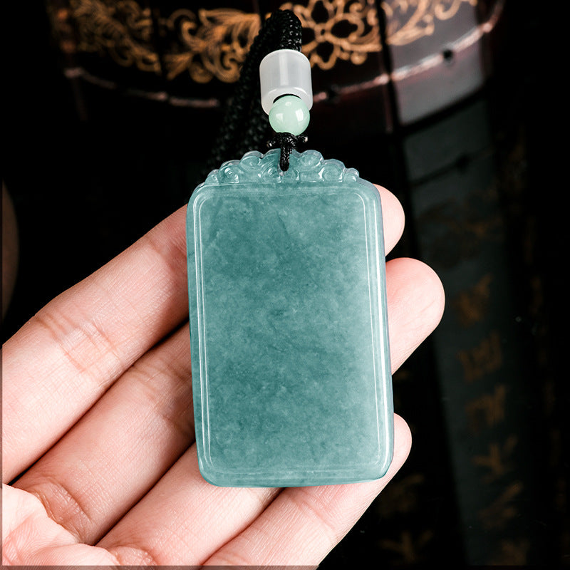 Natural A-Grade Jadeite Blue Water Wu Shi Plaque Pendant – Prosperity & Protection - Touch Bling
