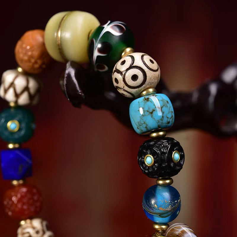 Tibetan Multi-Gemstone Agate Bracelet – Handcrafted Tibetan-Style Beaded Bracelet - Touch Bling