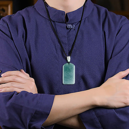 Natural A-Grade Jadeite Blue Water Wu Shi Plaque Pendant – Prosperity & Protection - Touch Bling