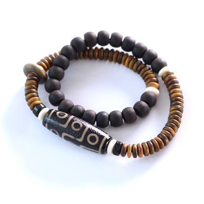 Tibetan Green Sandalwood Nine-Eyed Dzi Beads Bracelet