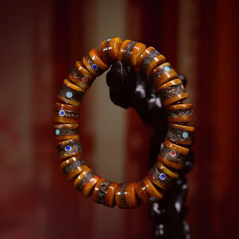 Tibetan Yak Bone Bracelet with Gemstone Inlays – Handcrafted Tibetan-Style Bracelet - Touch Bling