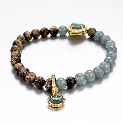 God of Wealth Jadeite & Agarwood Bracelet