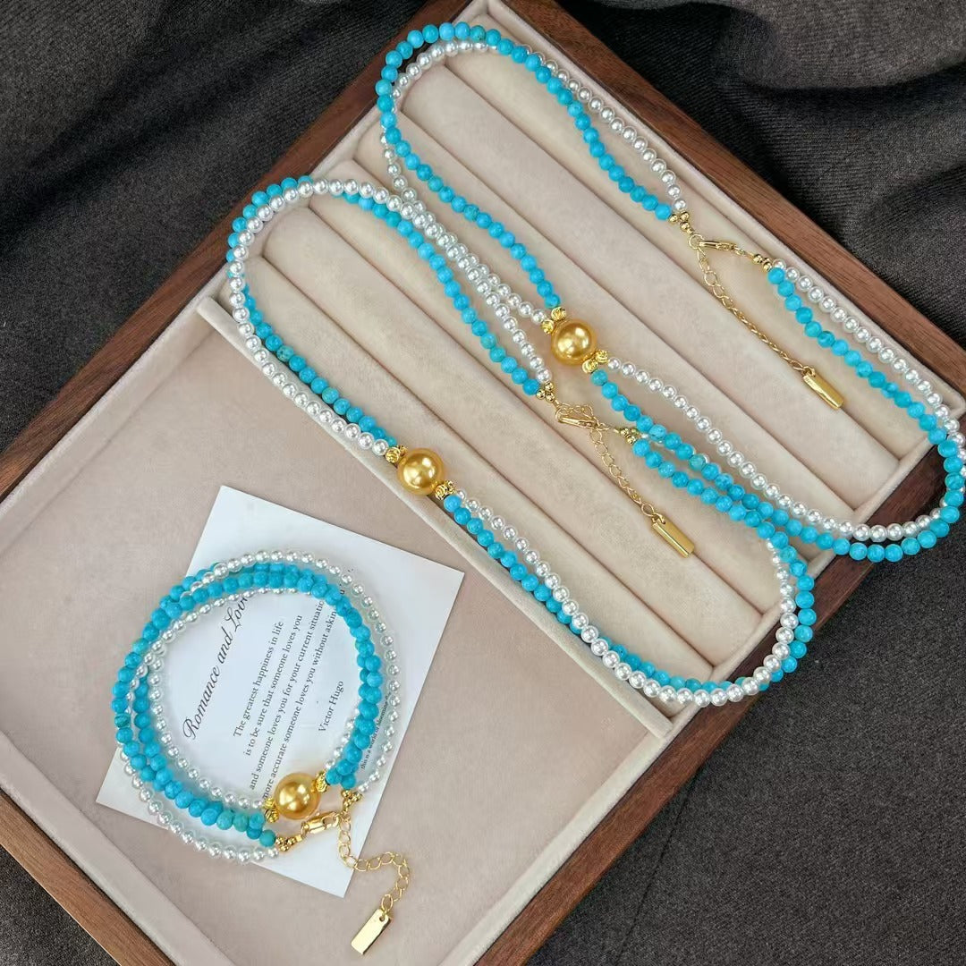 Vintage Faux High Quality Pearl Necklace Turquoise Clavicle Chain Necklace - Touch Bling