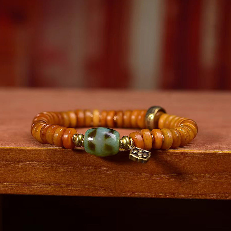 Tibetan Camel Bone Bracelet with Antique Copper Clasp & Agate Dzi Beads – Traditional Tibetan Handcrafted Bracelet - Touch Bling