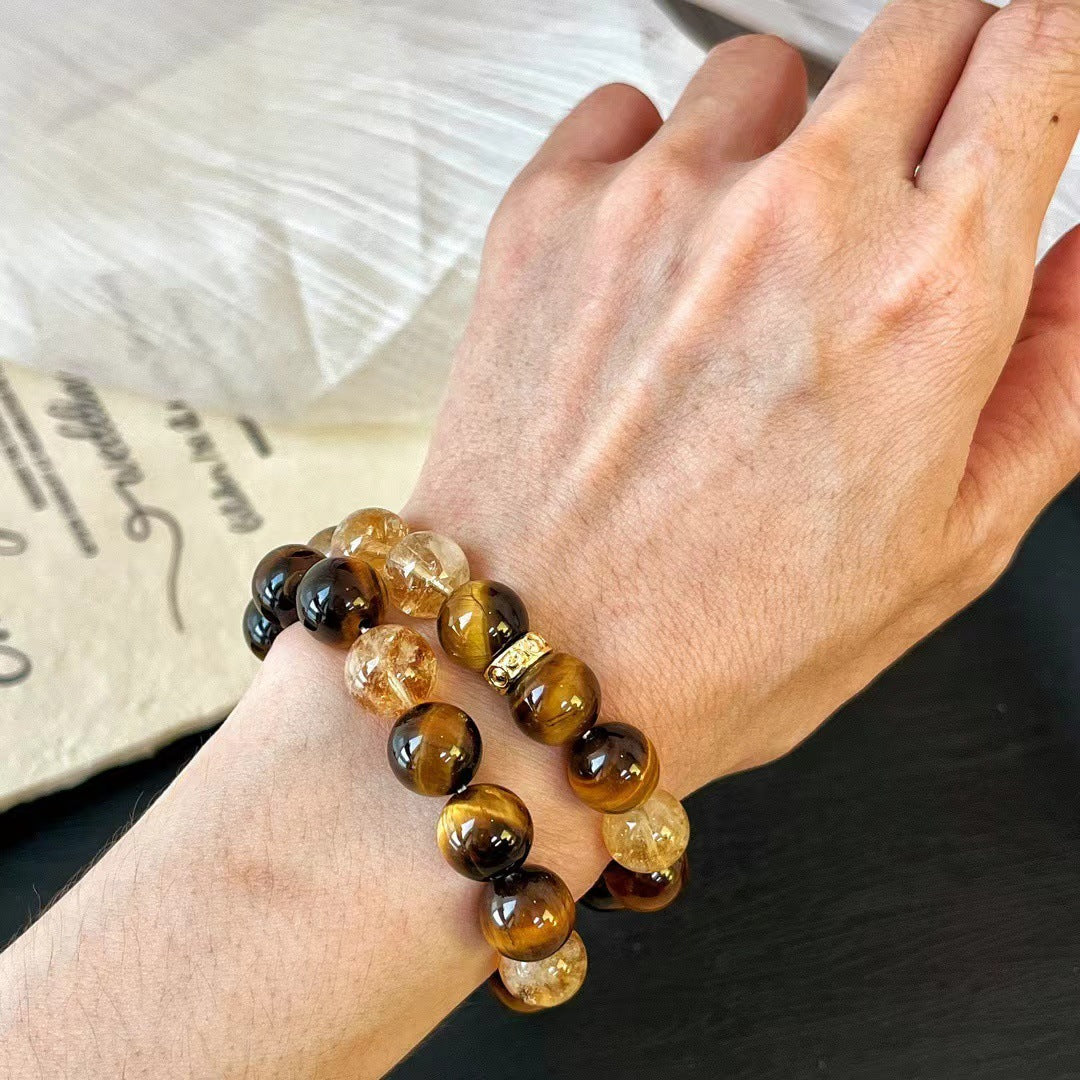 10MM New Maillard Style Natural Citrine Bracelet Natural Tiger's Eye Premium Bracelet - Touch Bling