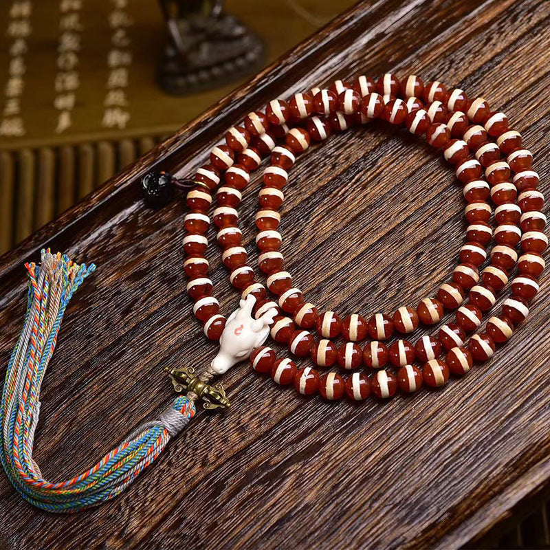 Natural Red One-Line Dzi Beads 108 Beads Mala Necklace - Touch Bling