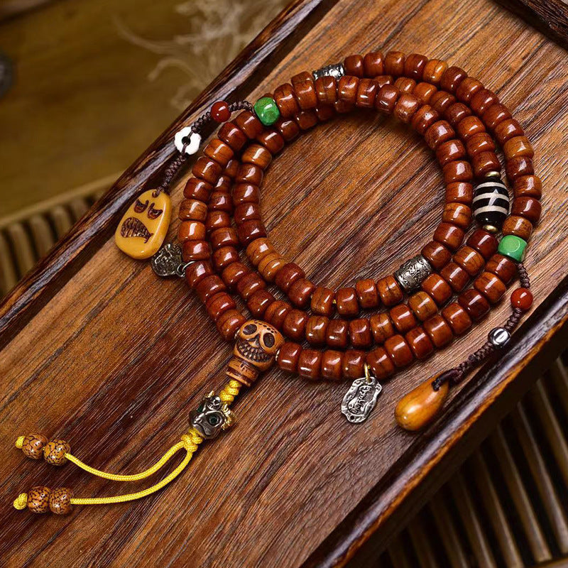 Tibetan Yak Bone 108 Mala Beads with Agate Line Beads and Adai Accessories - Touch Bling