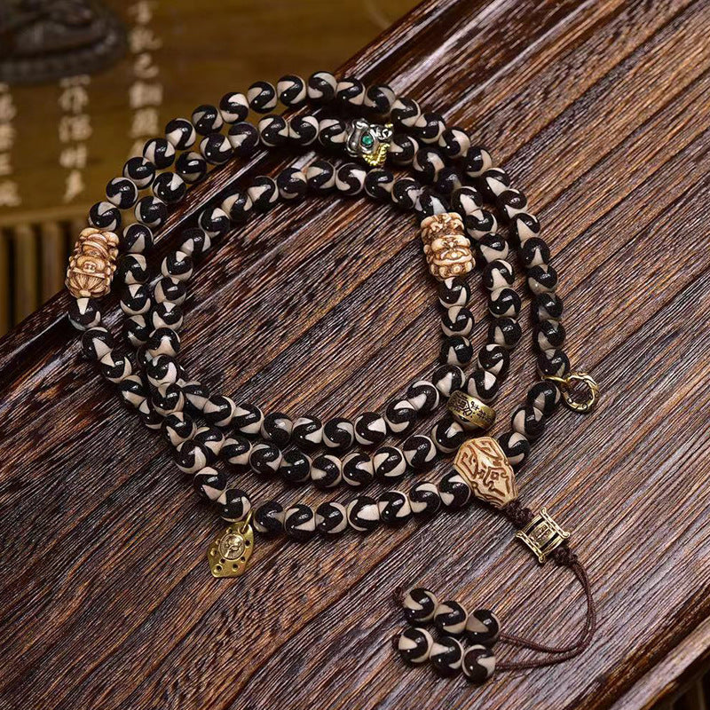 Natural Tiger Tooth Dzi Beads 108 Beads Mala Necklace - Touch Bling