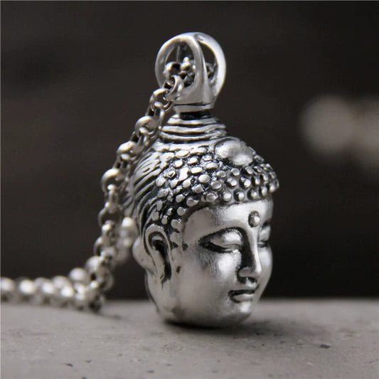 S999 Sterling Silver Necklace Double-Sided Buddha and Demon Pendant - Touch Bling