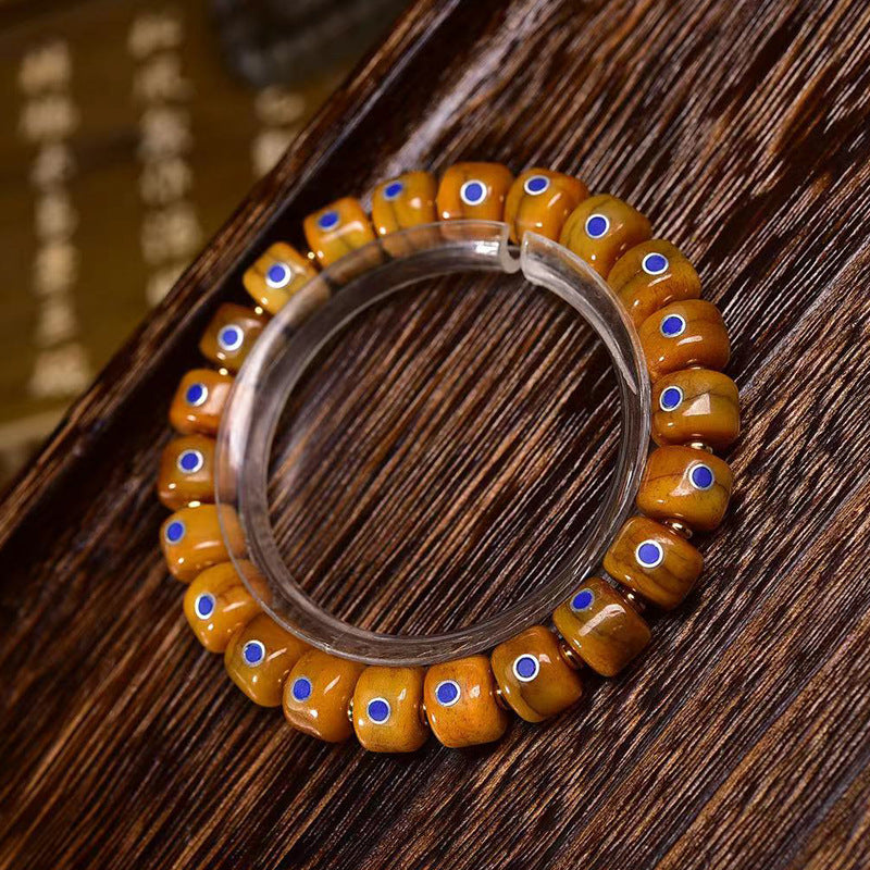 Tibetan Old Silver and Lapis Lazuli Inlaid Bracelet with Small Tangka Pendant – Tibetan Yak Bone Bracelet - Touch Bling