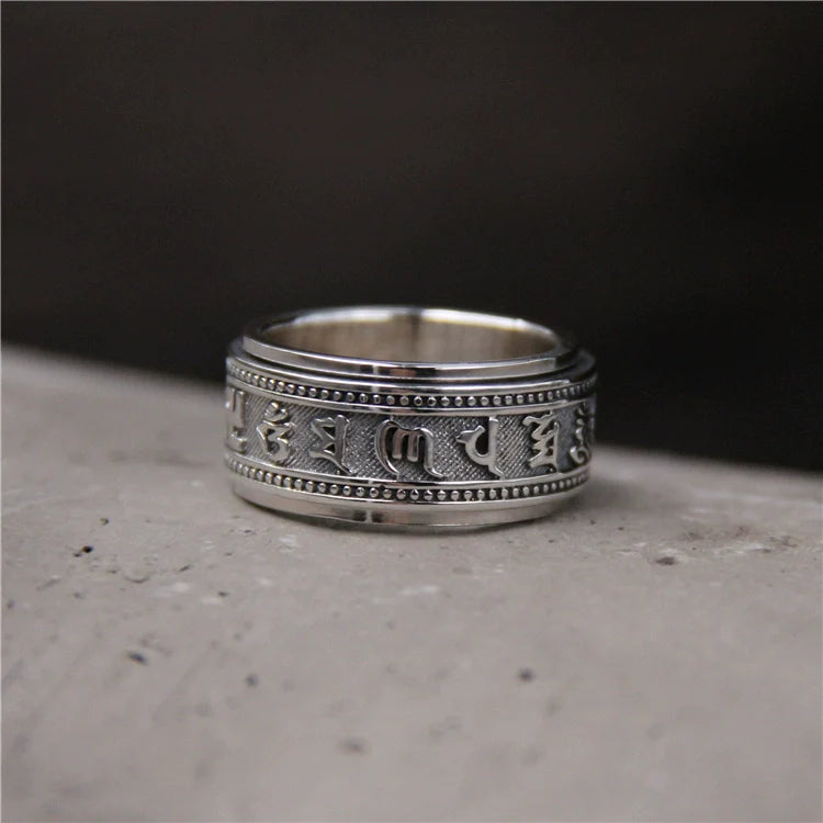 Rotatable Six-Character Mantra Ring s925 Sterling Silver Ring - Touch Bling