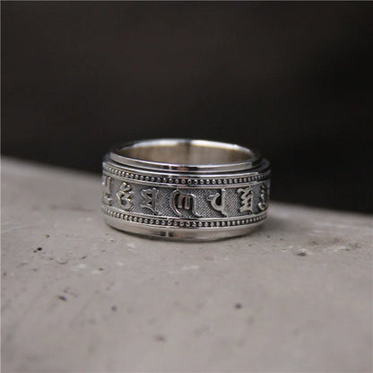 Rotatable Six-Character Mantra Ring s925 Sterling Silver Ring - Touch Bling