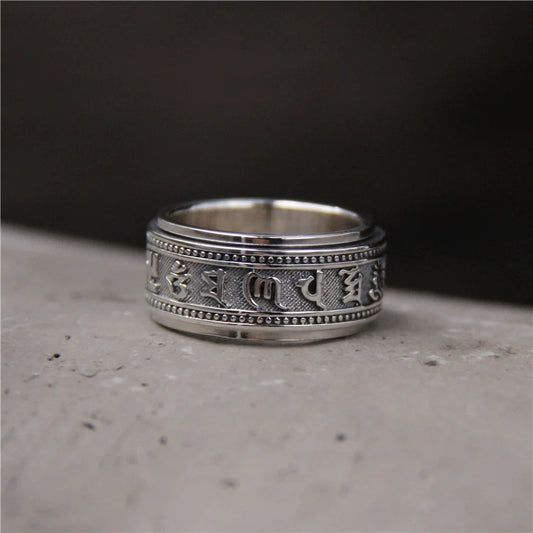 Rotatable Six-Character Mantra Ring s925 Sterling Silver Ring - Touch Bling