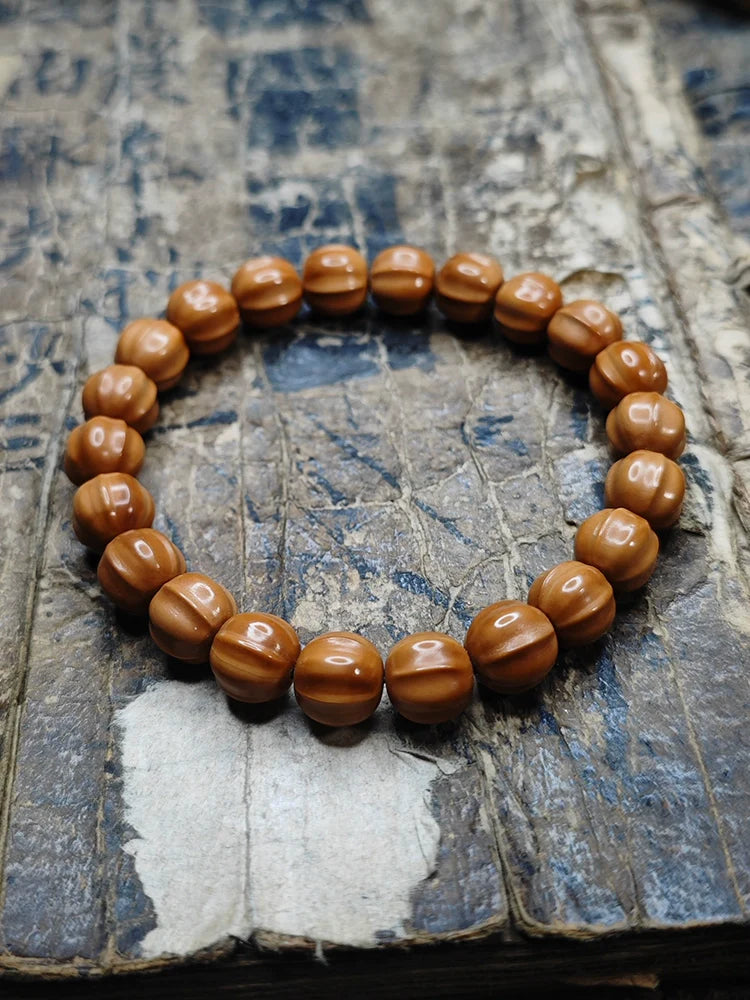 Small Walnut Carved Shark Fin  Bead Bracelet - Touch Bling