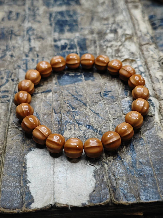 Small Walnut Carved Shark Fin  Bead Bracelet - Touch Bling