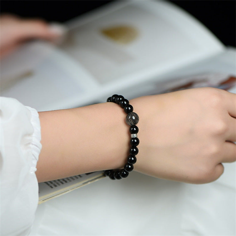 Natural Obsidian Bracelet Handmade Beaded Couple Crystal Jewelry - Touch Bling