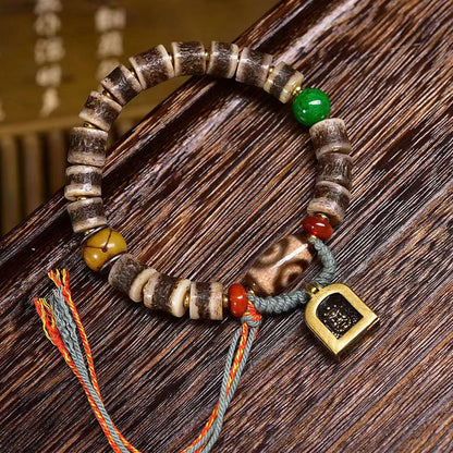 Tibetan Yak Bone Bracelet with Agate Dzi Beads & Snow Baga Beads – Handcrafted Tibetan-Style Bracelet - Touch Bling