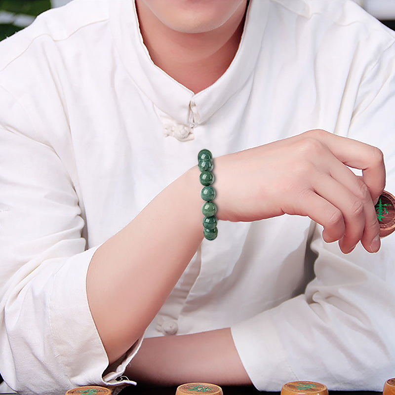 Natural A-Grade Jadeite Deep Bean Green Round Bead Bracelet – Elegant & Timeless - Touch Bling