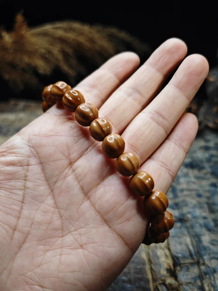 Small Walnut Carved Shark Fin  Bead Bracelet - Touch Bling