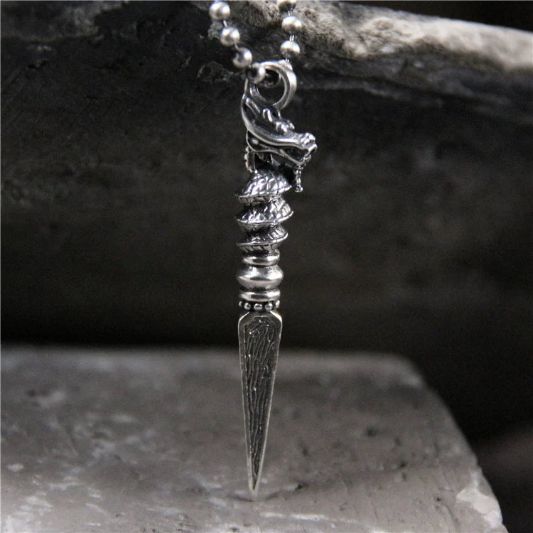 Vajra Pestle Dragon Necklace Pendant Female S925 Sterling Silver Retro Pendant Tibetan Buddha Dharma Artifact Guardian Silver Pendant - Touch Bling