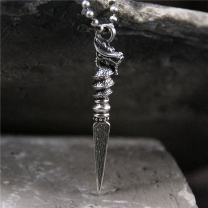 Vajra Pestle Dragon Necklace Pendant Female S925 Sterling Silver Retro Pendant Tibetan Buddha Dharma Artifact Guardian Silver Pendant - Touch Bling