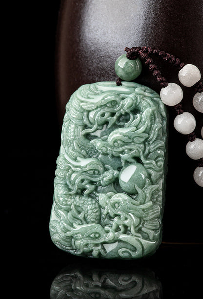 Natural A-Grade Jadeite Nine-Dragon Talisman Pendant – Protect Your Zodiac with Power & Luck - Touch Bling