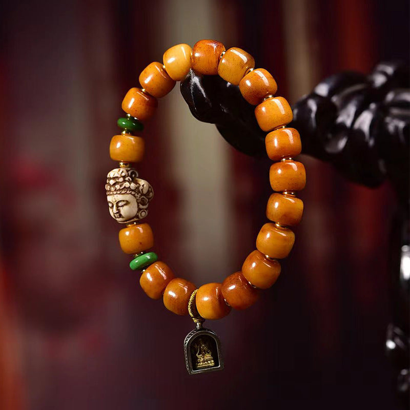Tibetan Yak Bone Bracelet with Recycled Tibetan Bone Guanyin Pendant – Spiritual & Cultural Handcrafted Bracelet - Touch Bling