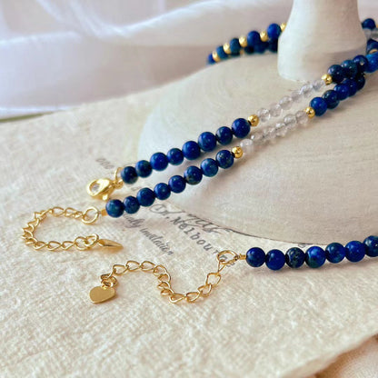 Vintage Natural Lapis Lazuli Necklace White Crystal Gray Moonstone Clavicle Chain Necklace - Touch Bling