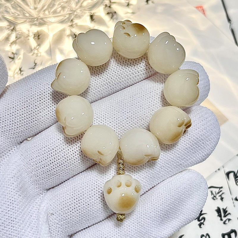 Carved Cat Paw Bodhi Bracelet Cute Bag Pendant Car Keychain Mobile Phone Chain