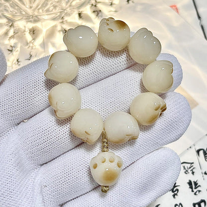 Carved Cat Paw Bodhi Bracelet Cute Bag Pendant Car Keychain Mobile Phone Chain