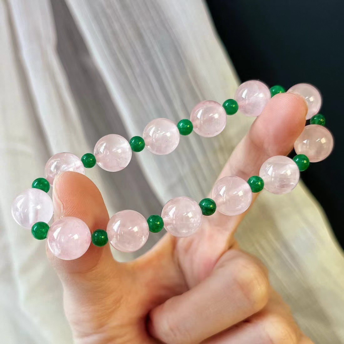 Natural Pink Crystal Contrasting Color Jadeite Quartzite Bracelet for Women - Touch Bling