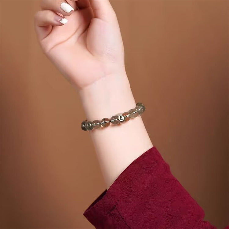 Natural Green Ghost Bracelet 925 Silver Bead Crystal Bracelet - Touch Bling