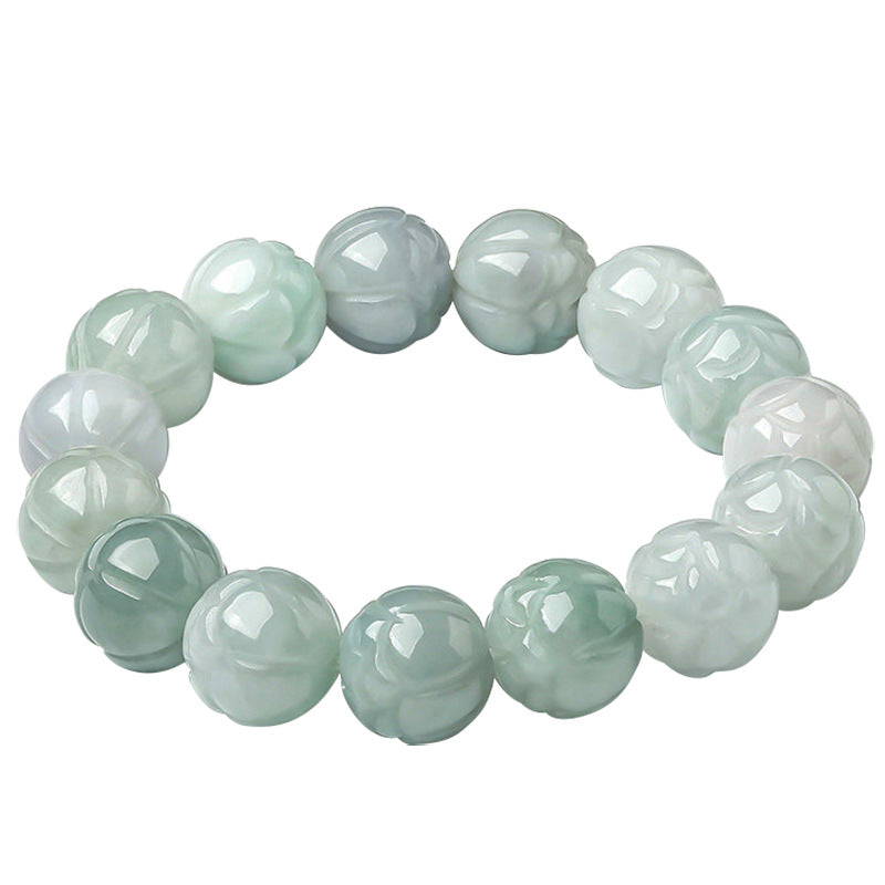 Natural Myanmar A-Grade Jadeite Lotus Bead Bracelet – Elegant Lotus Flower Design - Touch Bling
