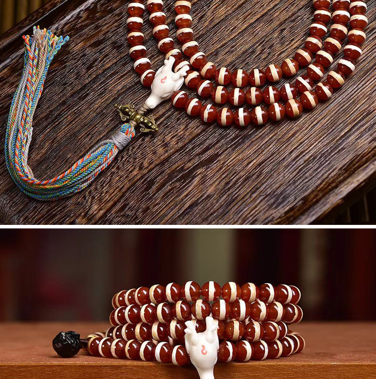 Natural Red One-Line Dzi Beads 108 Beads Mala Necklace - Touch Bling