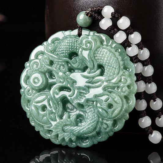 Prosperity Dragon Pendant – Natural A-Grade Jadeite, Deep Green, Wealth & Protection - Touch Bling