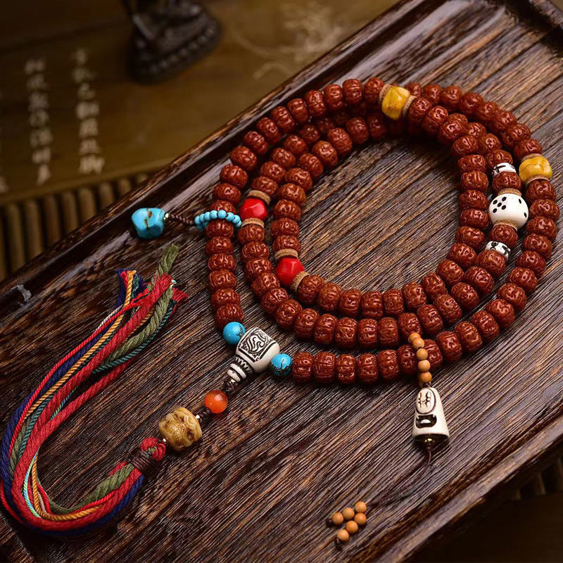 Tibetan-Style Small Vajra Bodhi Seed 108 Mala Beads – Handcrafted Buddhist Prayer Necklace - Touch Bling
