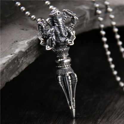 S925 Sterling Silver Personalized Necklace Pendant Elephant Trunk God of Wealth Vajra Pestle Pendant - Touch Bling