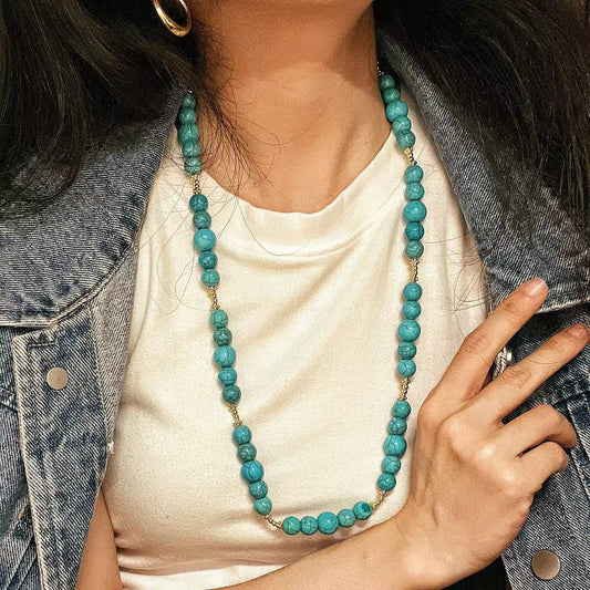 Retro Artificial Turquoise Necklace Light Luxury Clavicle Chain Necklace for Women - Touch Bling