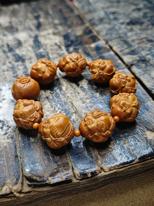 Buddha3bodhi Carved Raw Olive Pits Maitreya Buddha Bead Bracelet - Touch Bling