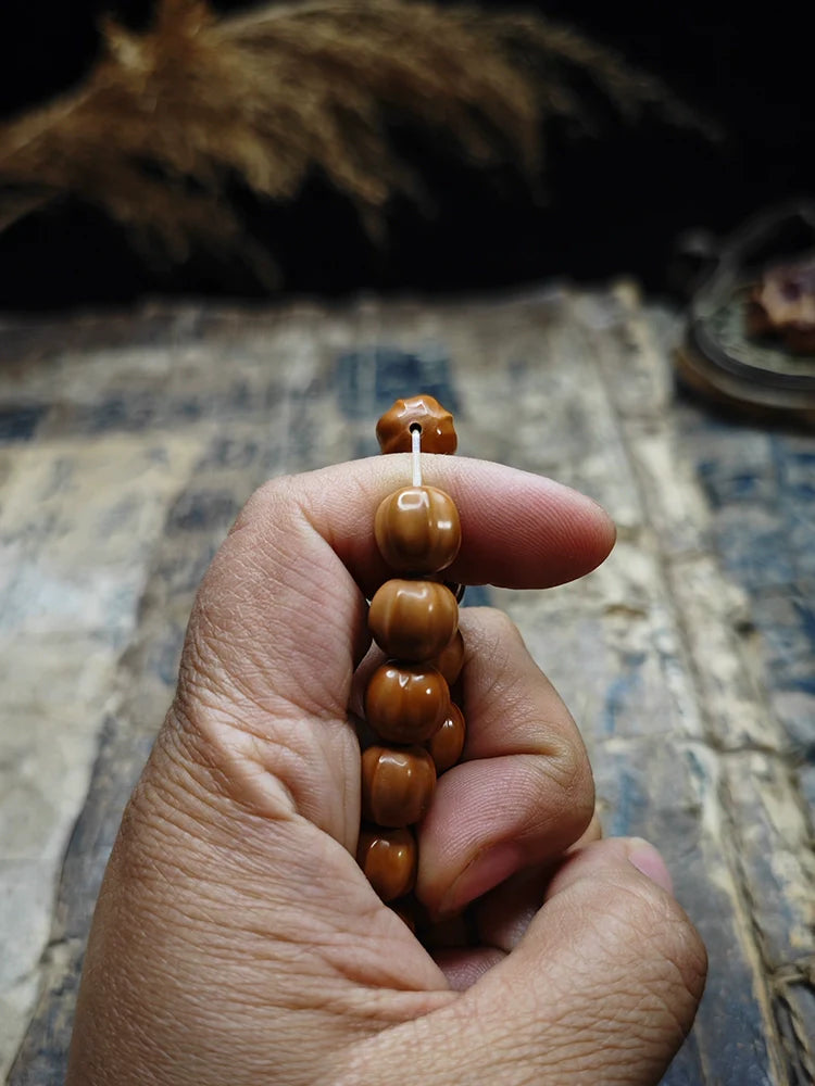 Small Walnut Carved Shark Fin  Bead Bracelet - Touch Bling