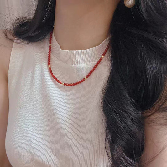 Pigeon Blood Natural Red Chalcedony Necklace Clavicle Chain Necklace - Touch Bling