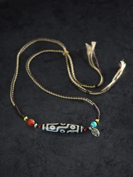 Tibetan Nine-Eyed Dzi Beads Charm Bracelet Pearl Pendant