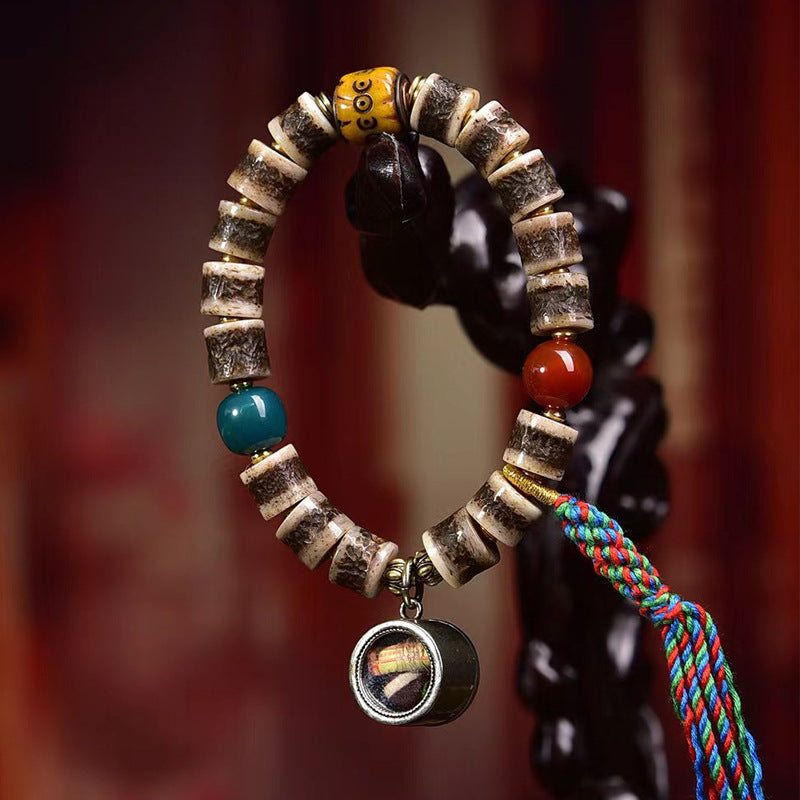 Tibetan Yak Bone Bracelet with Agate Dzi Beads & Snow Baga Beads – Handcrafted Tibetan-Style Bracelet - Touch Bling