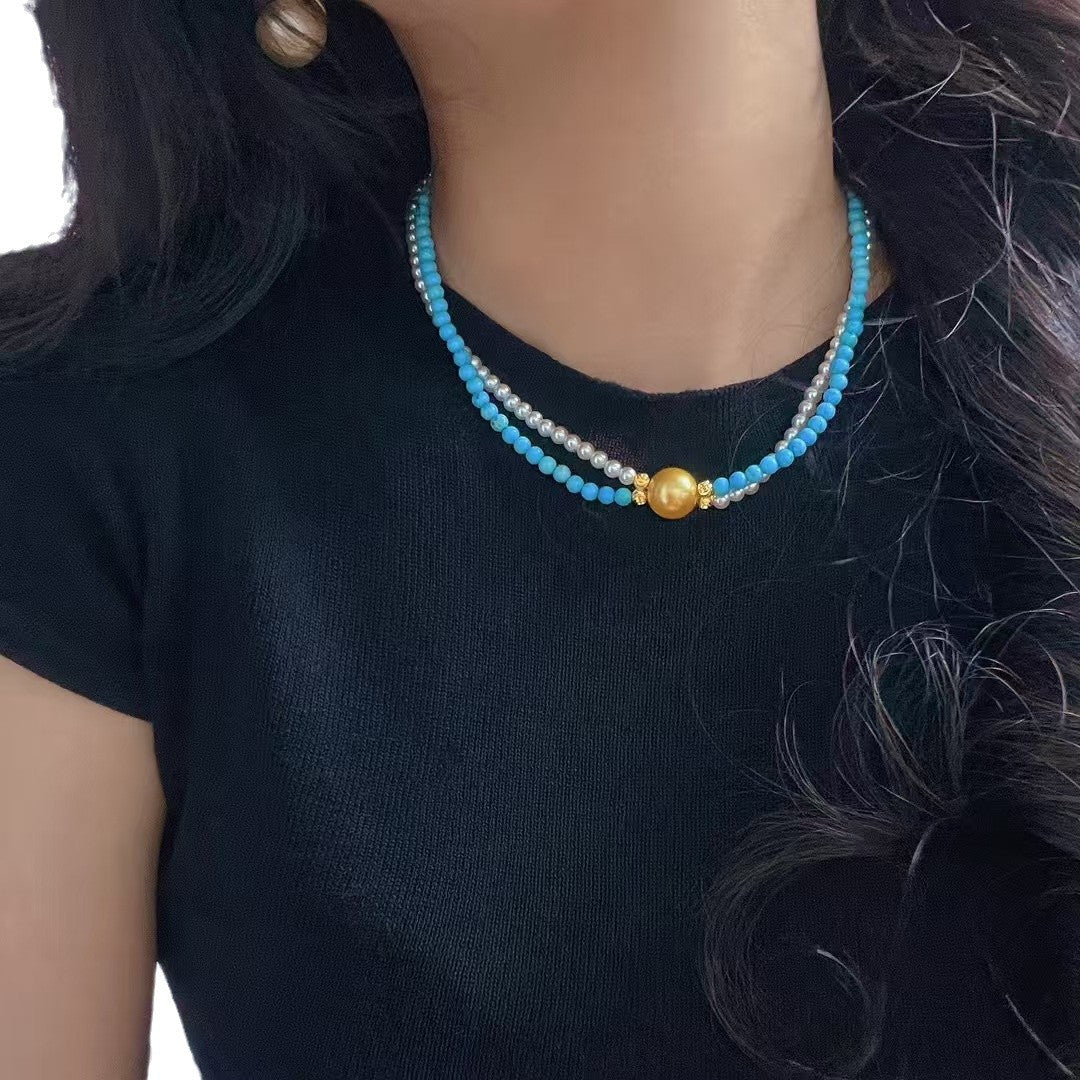 Vintage Faux High Quality Pearl Necklace Turquoise Clavicle Chain Necklace - Touch Bling