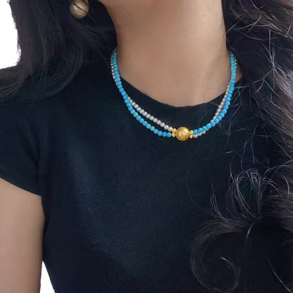Vintage Faux High Quality Pearl Necklace Turquoise Clavicle Chain Necklace - Touch Bling
