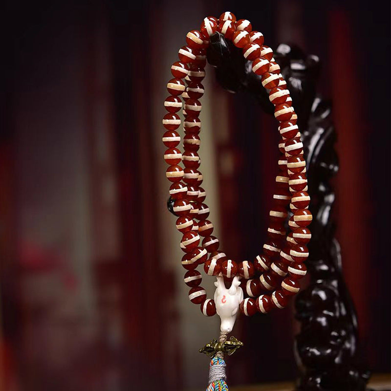 Natural Red One-Line Dzi Beads 108 Beads Mala Necklace - Touch Bling