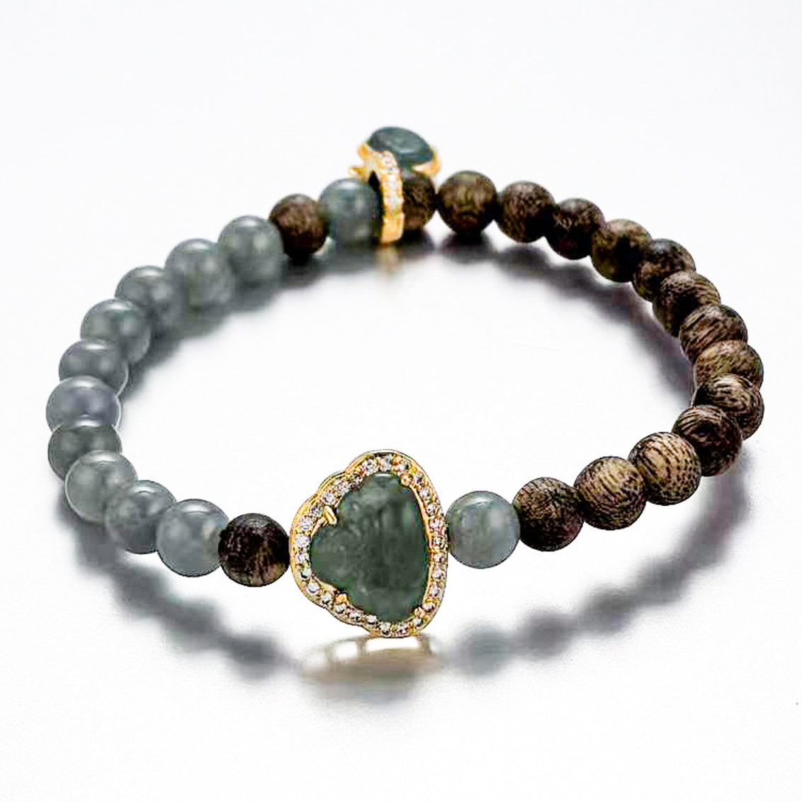 God of Wealth Jadeite & Agarwood Bracelet