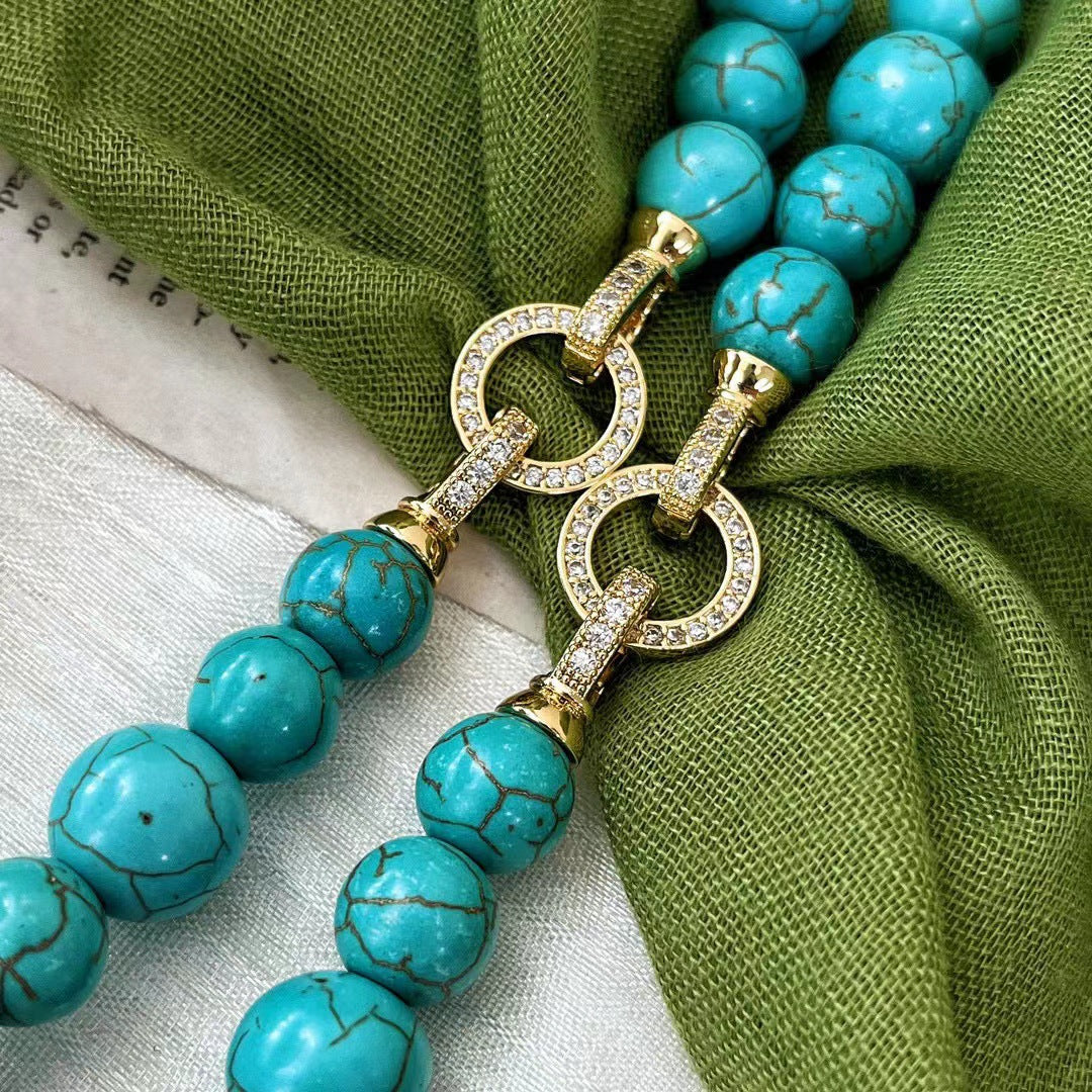 Retro Artificial Turquoise Necklace Light Luxury Clavicle Chain Necklace for Women - Touch Bling