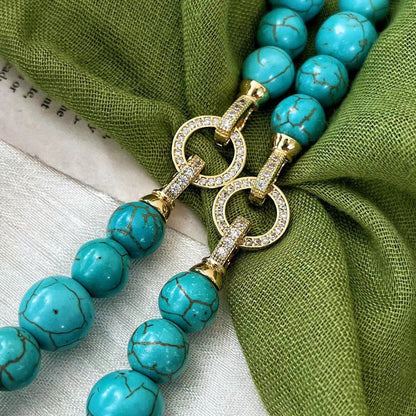 Retro Artificial Turquoise Necklace Light Luxury Clavicle Chain Necklace for Women - Touch Bling